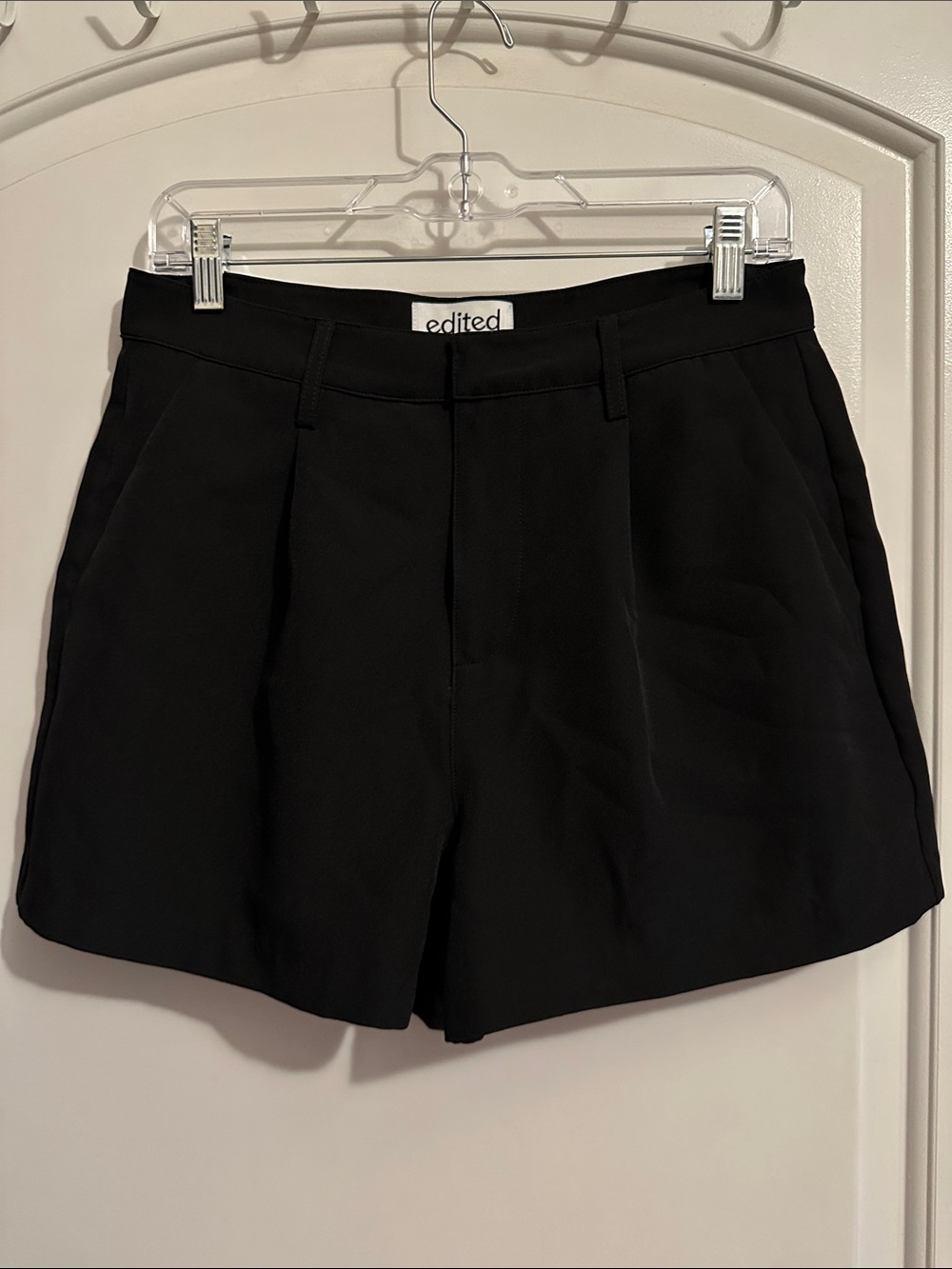 Edited Black Pleated High-Rise Women’s Shorts